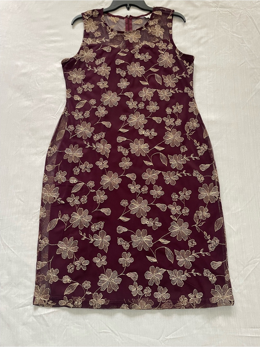 Olivia Matthews Burgundy Dress with Gold Floral Lace Size L